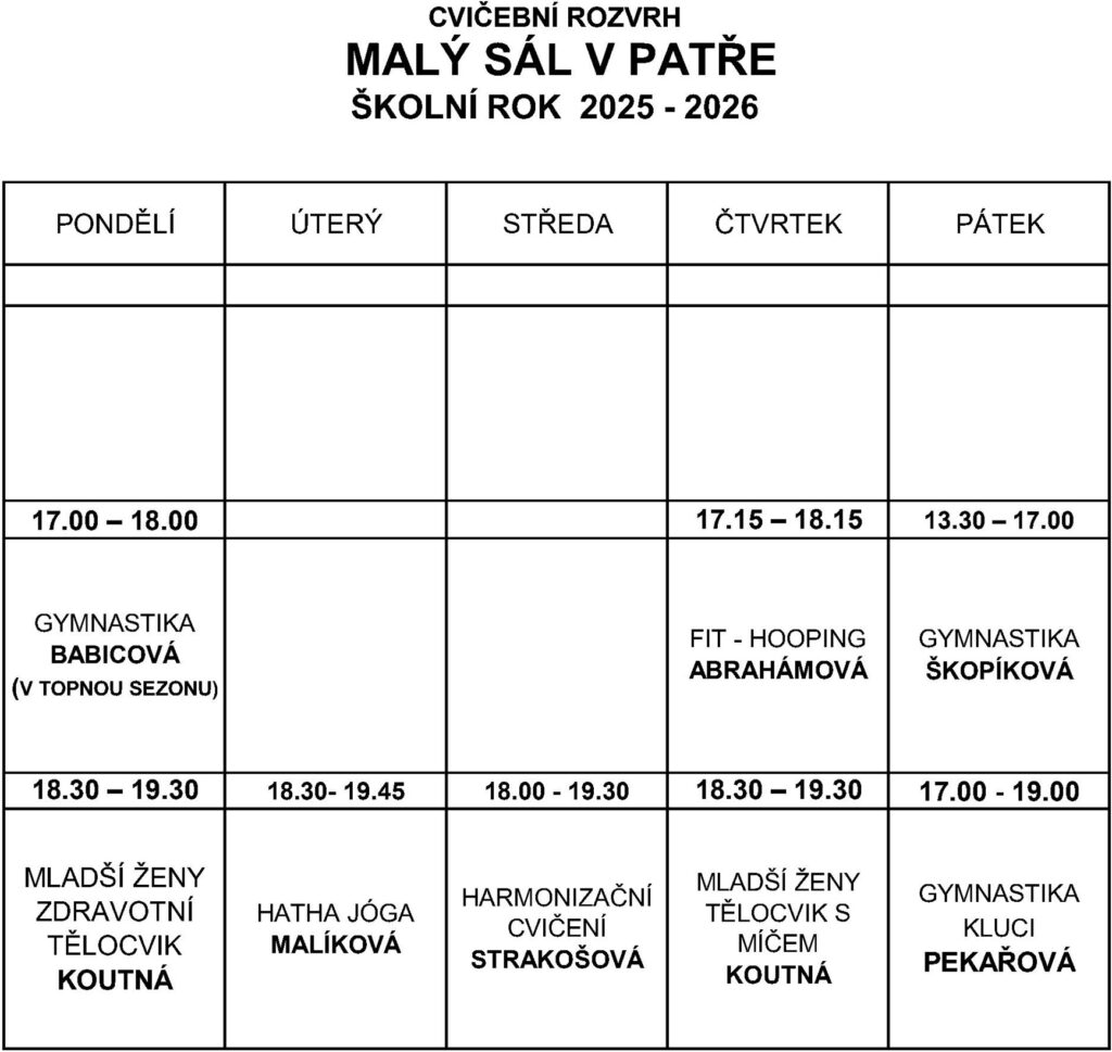 Rozvrh - Malý sál