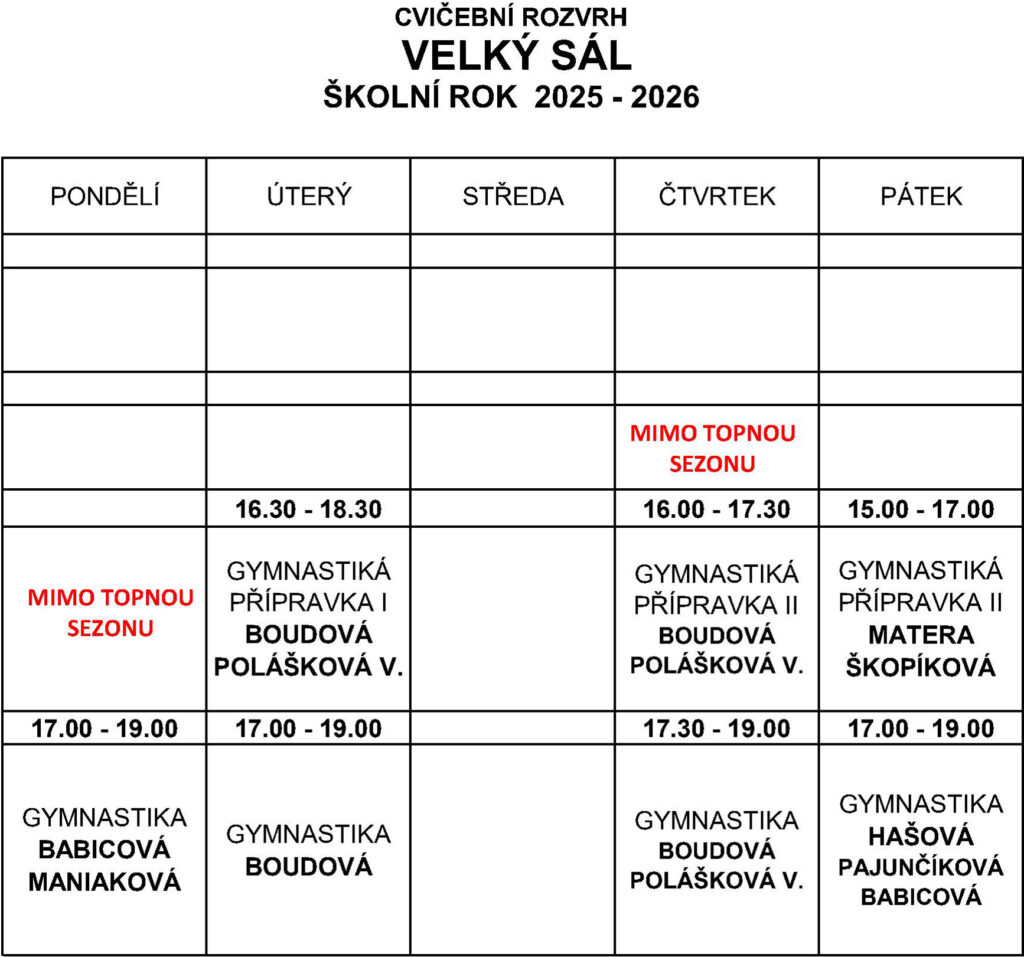 Rozvrh - Velký sál